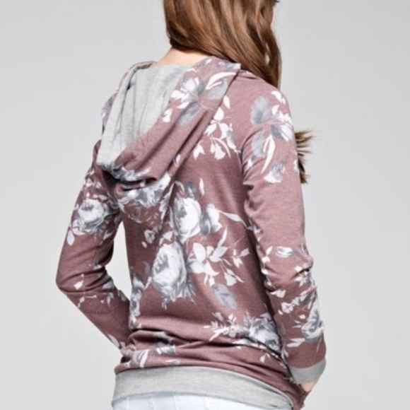 Mauve Gray Rose Floral Hoodie - Picture 6 of 8